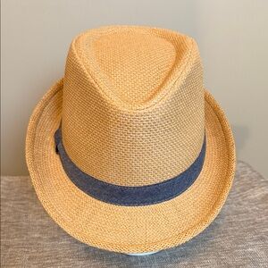 Banana Republic Straw Fedora with Navy Band S M